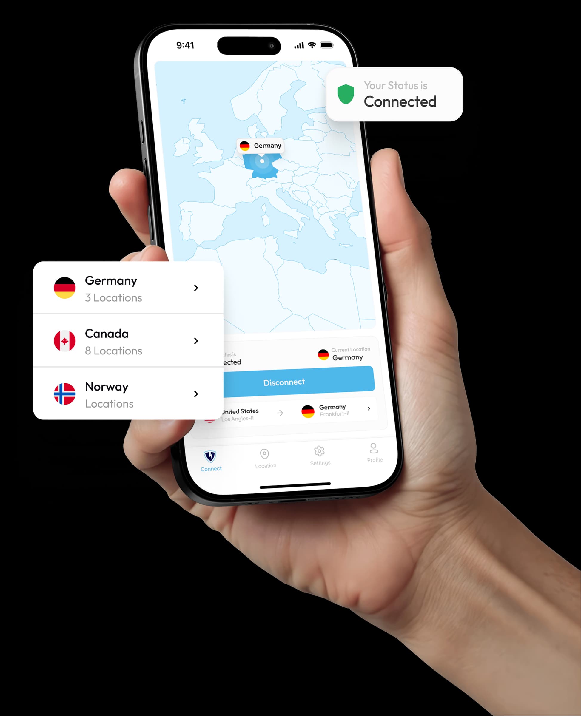 Hand holding a phone connected to VPN Lightning