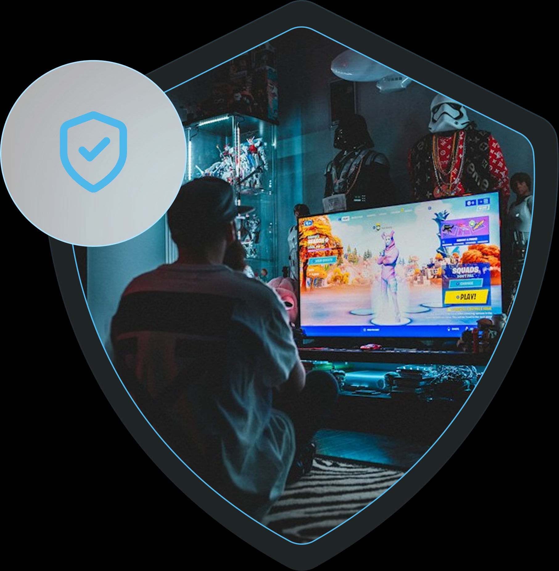 Gaming on a big screen with VPN Lightning protecting the connection