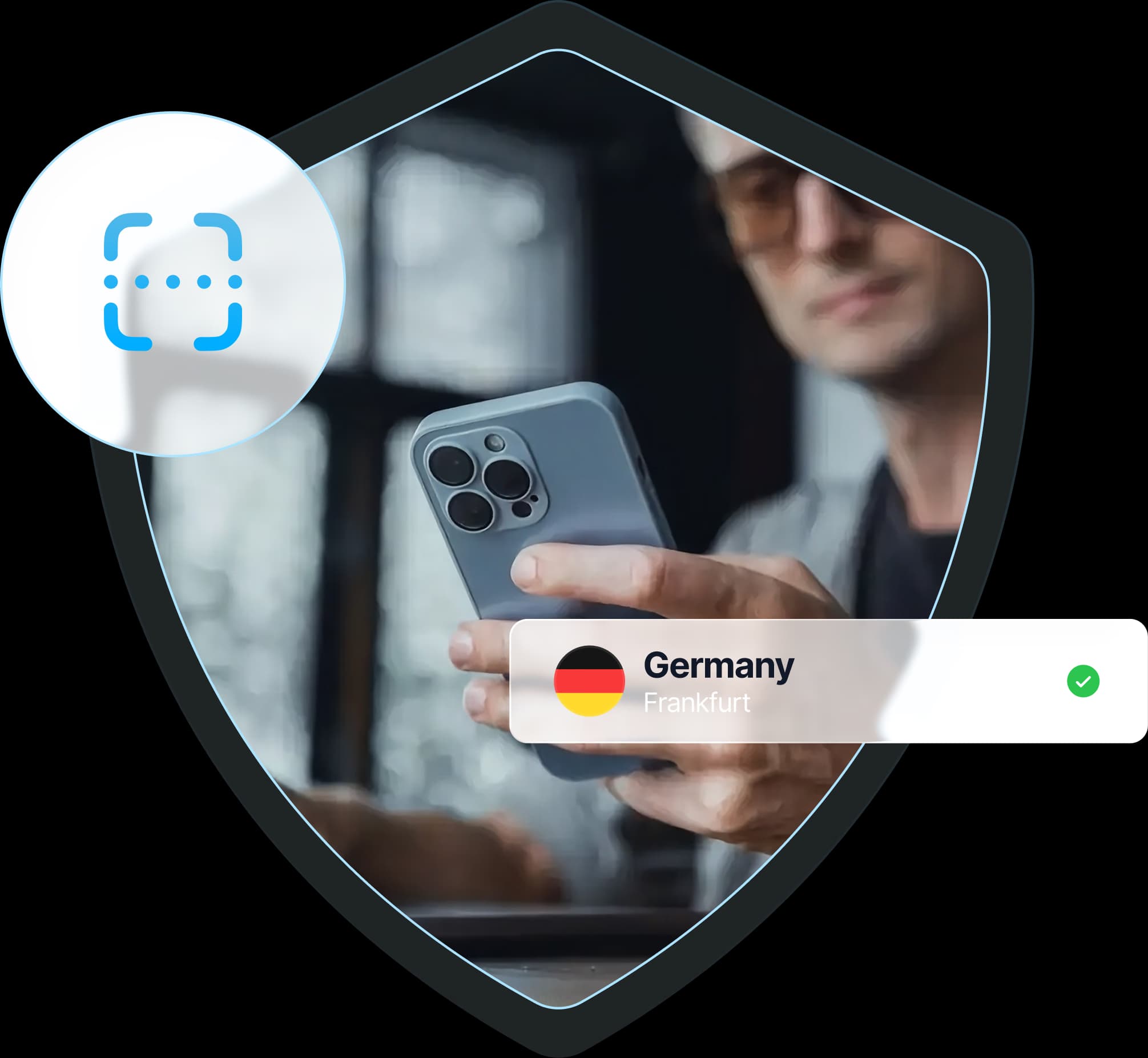 An iPhone protected by VPN Lightning while connected through Germany