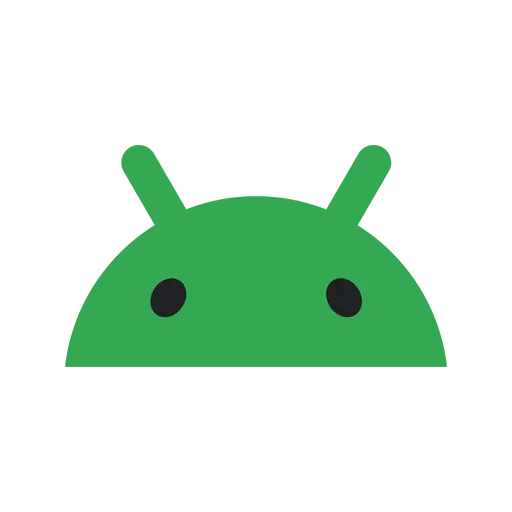 Green Android logo with black eyes in minimalist design