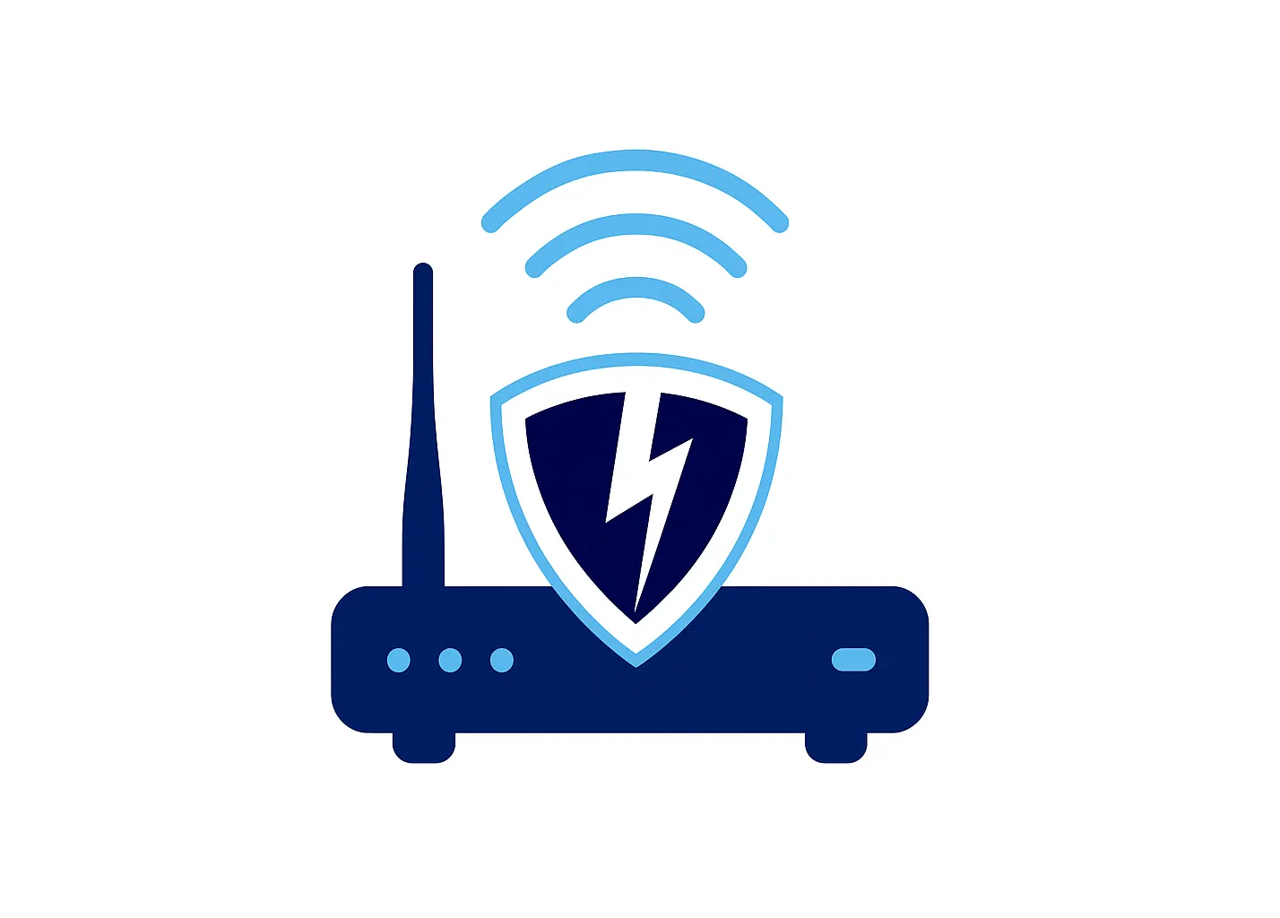 Secure Wi-Fi router with shield icon and signal waves