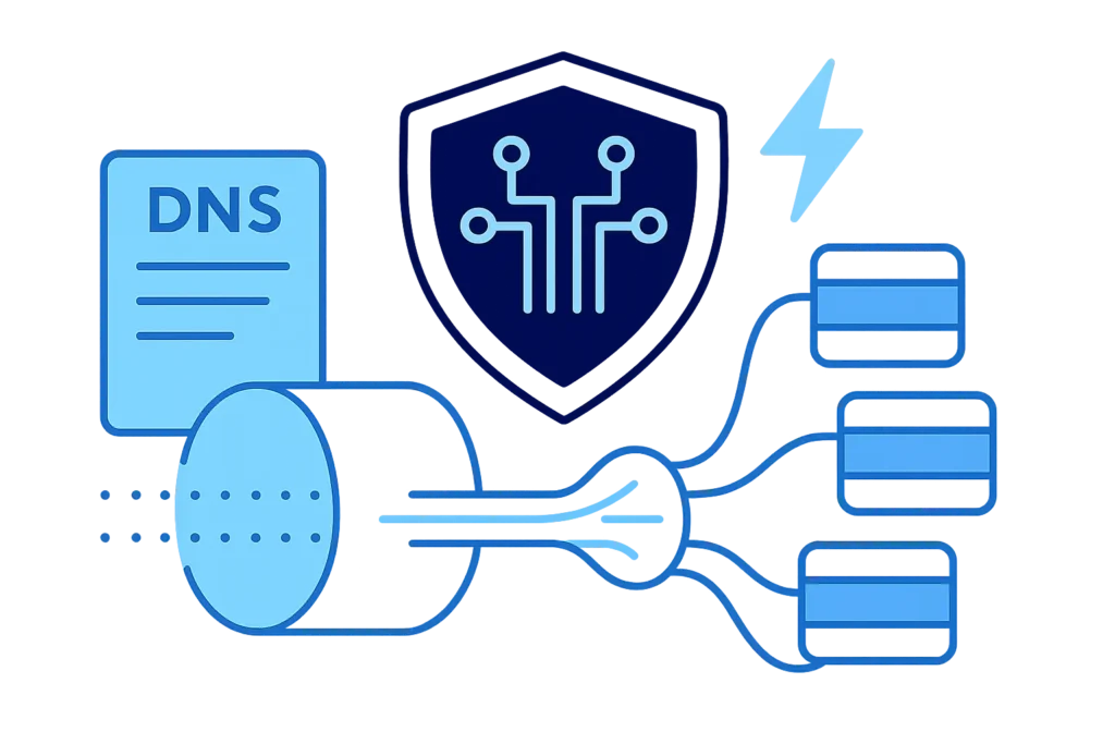 Encrypted DNS with shield icon ensuring secure and private web browsing