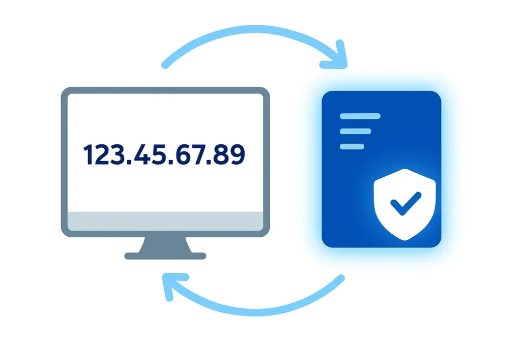 Secure IP address exchange between computer and protected server