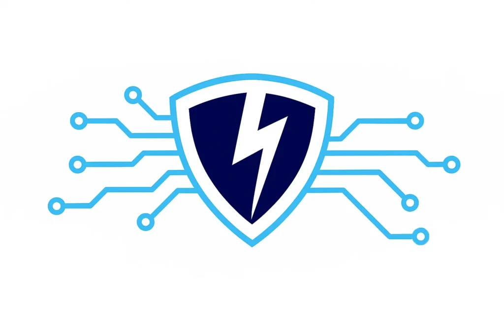 Cybersecurity shield with connected digital network lines