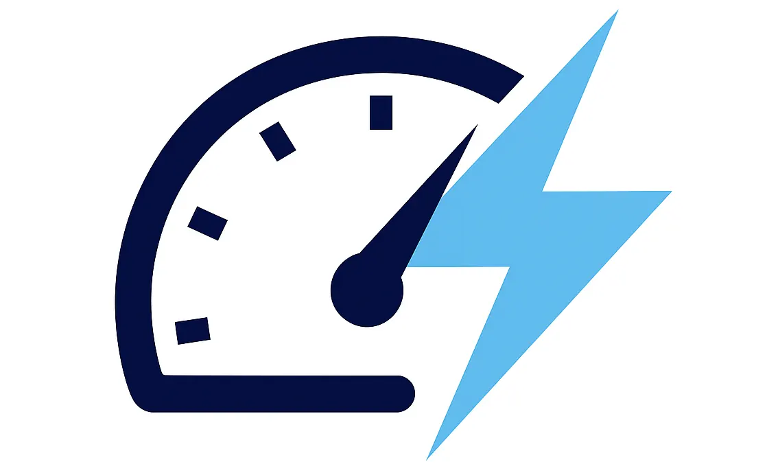 Speedometer icon with lightning bolt for high-speed performance