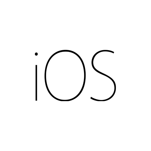 iOS logo in black with rounded text styling