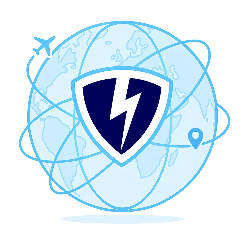 VPN Lightning logo with connected globe showing secure travel protection