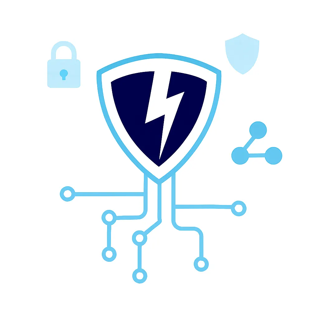 VPN Lightning logo above digital network grid showing automated security