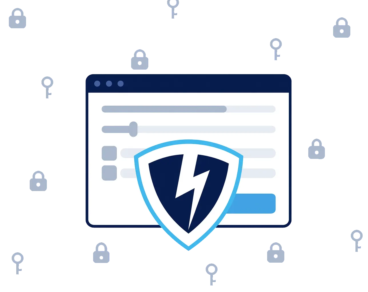VPN Lightning Shield Protecting Password Generator Interface with Encryption Icons