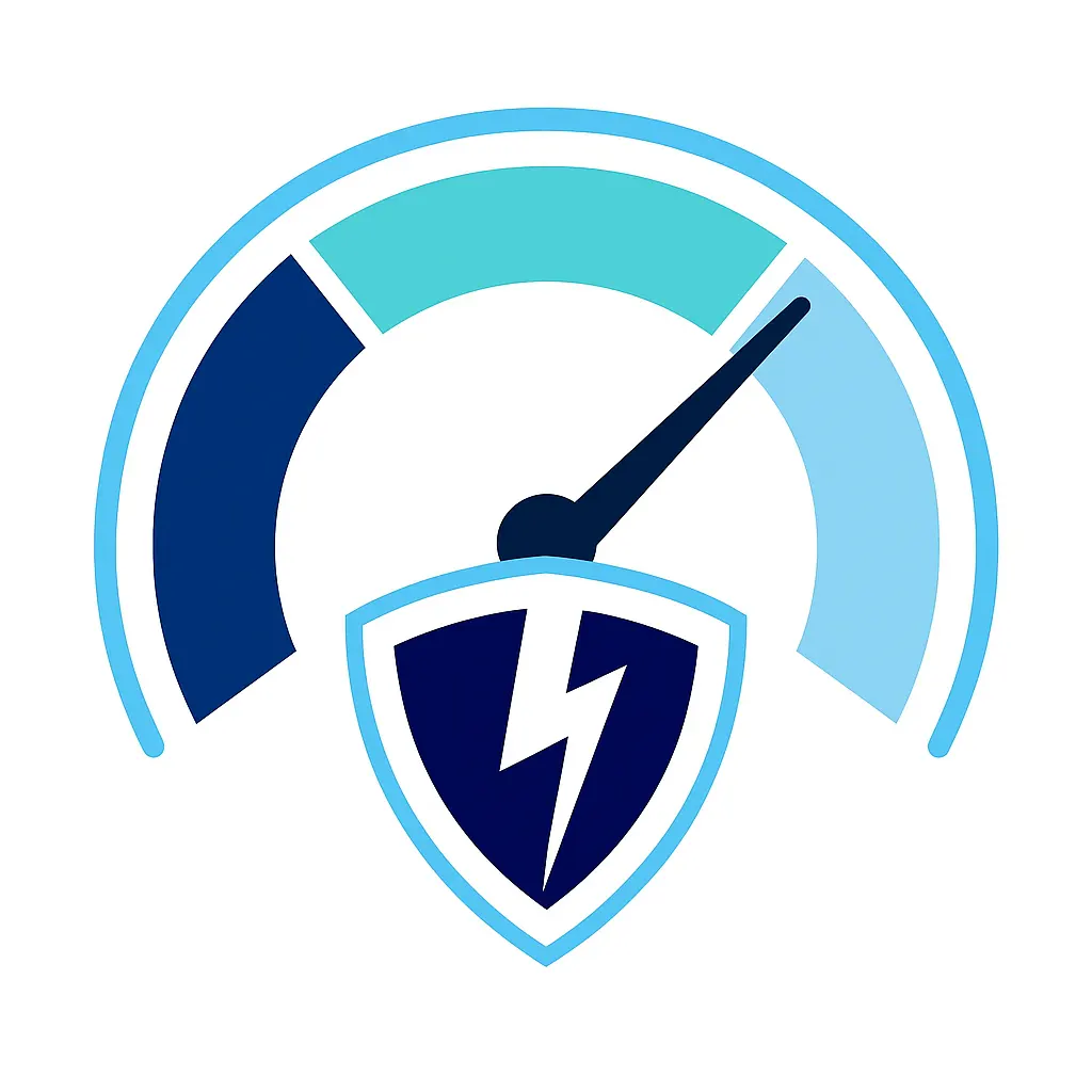 Speedometer Dial with VPN Lightning Shield Logo in Center