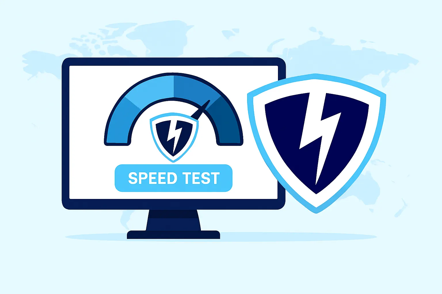 VPN Lightning Internet Speed Test Interface with Shield Logo