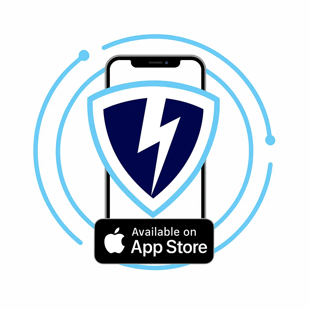 iOS App Store download image for VPN Lightning with centered app store logo and VPN Lightning shield icon